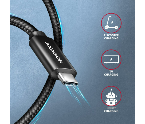 AXAGON BUCM2-CM25AB Kabel USB-C - USB-C, 2.5m 5A charging, ALU, 240W PD, oplot, USB2.0, czarny - 1485419 - zdjęcie 3